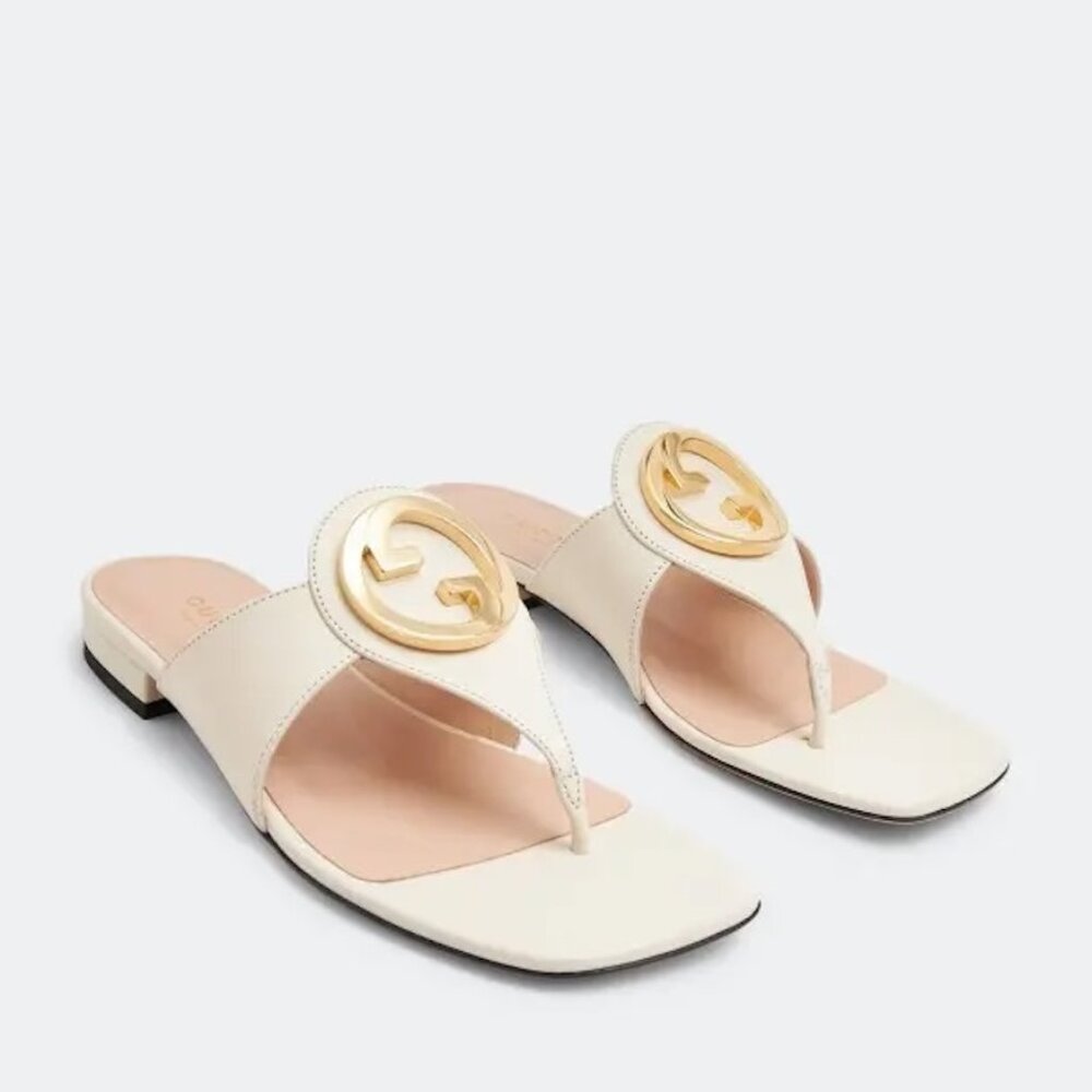 Gucci Blondie GG Logo Leather Thong Flip Flop Flat Sandals Shoes